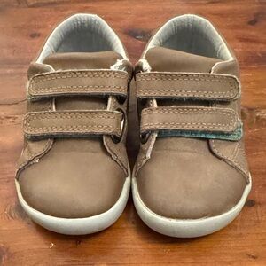 Stylish Brown Kids Ten Little Sneakers with Velcro Straps